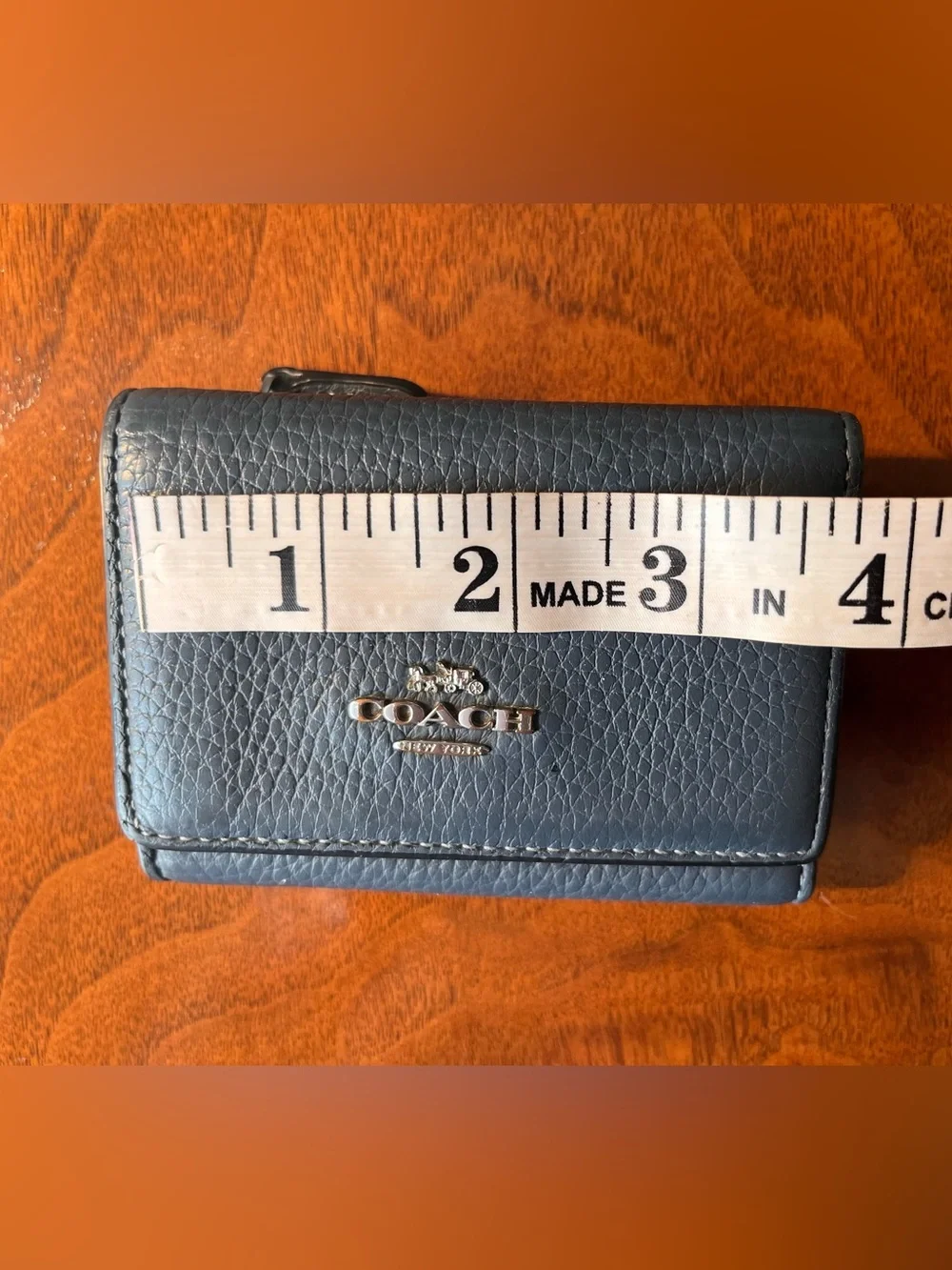 Coach Navy Blue Pebble Leather trifold wallet with coin zip! Silver hardware!